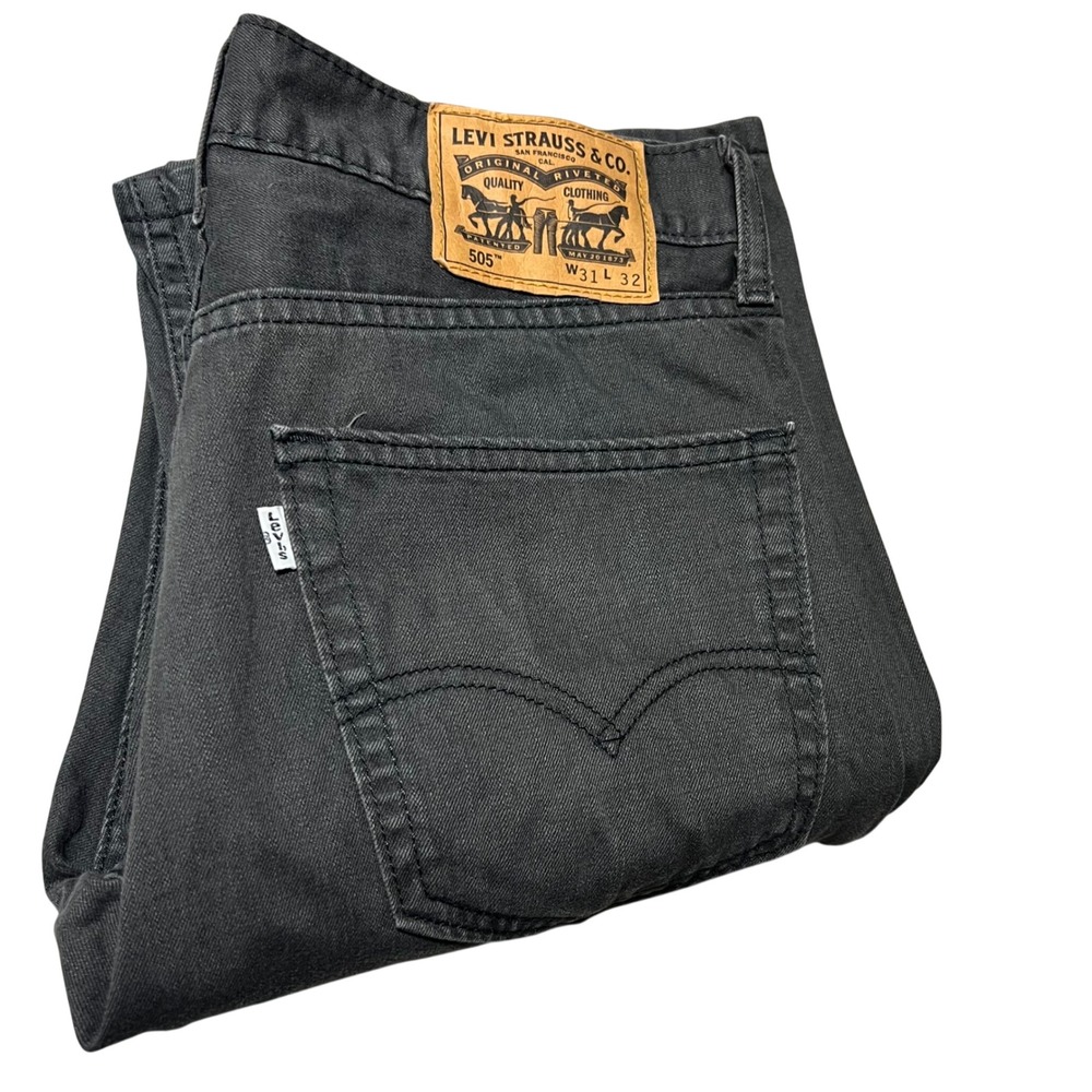 Levis 505 Regular Fit Jeans Mens 31x32 black Straight Leg Denim Pants